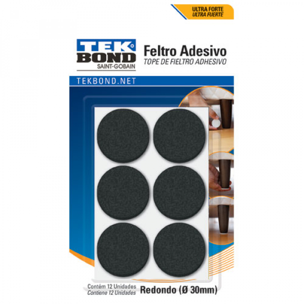 FELTRO REDONDO 30MM PRETO CART C/12 UM TEKBOND