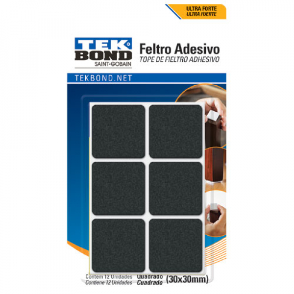 FELTRO QUADRADO 30MM PRETO CART C/12 UN TEKBOND